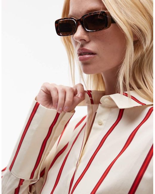Camicia Oversize Con Polsini Ampi A Righe Color Latticello di TOPSHOP in White