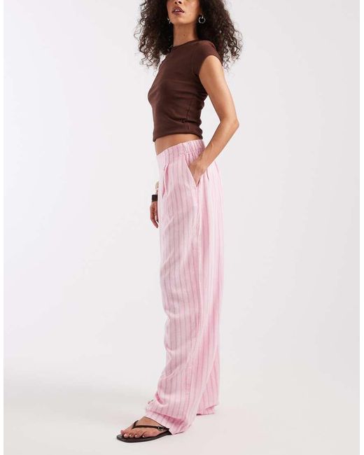 JJXX Pink Linen Blend Stripe Trousers