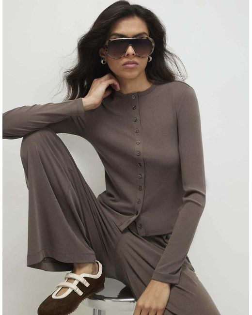 River Island Gray Long Sleeve Soft Touch Top