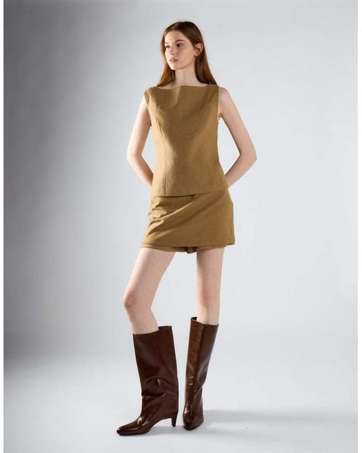 Glamorous Brown Boatneck Tailored Fit Top