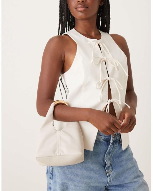 Mango Natural Faux Leather Slouchy Bag With Statement Handle