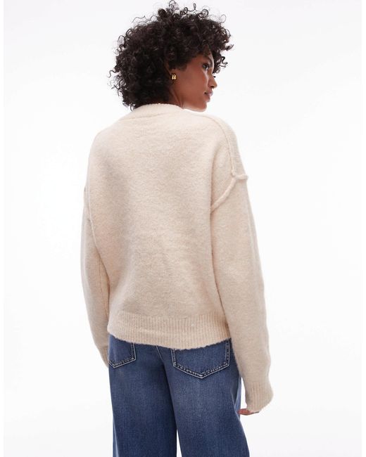 TOPSHOP Blue Knitted Relaxed Exposed Seam Crew Cardi With Pockets