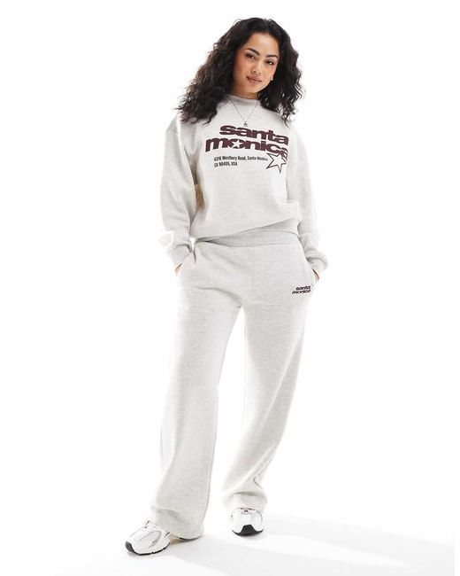 Pull&Bear White 'santa Monica' Graphic Wide Leg jogger Co-ord