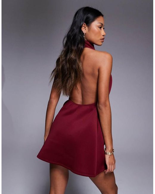 ASOS Red High Neck Swing Mini Dress With exaggerated Darts
