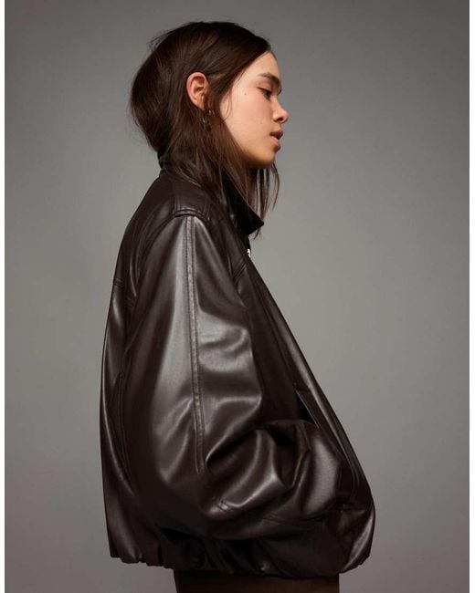 Bershka Brown Leather Effect Balloon Jacket