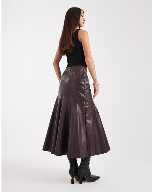 French Connection Red Pu Fluted Midi Skirt