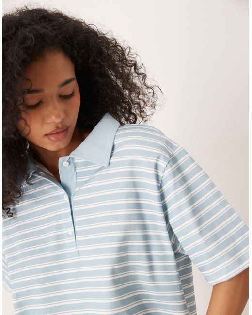 ASOS White Boxy Oversized Polo Shirt With Shoulder Pad