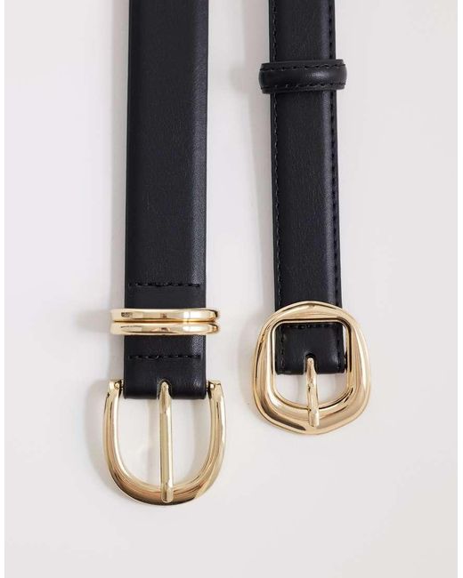 Pieces White 2-pack Gold Buckle Belts