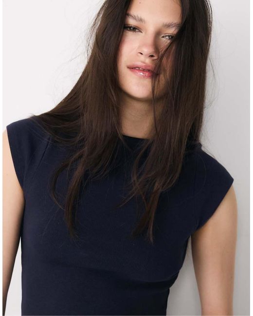 Stradivarius Blue Basic Boatneck T-Shirt