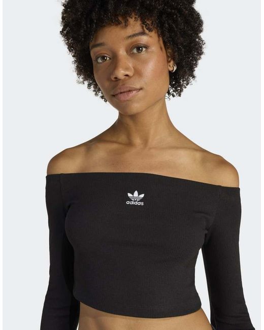 Adidas Originals Black Essentials Rib Off Shoulder Longsleeve T-Shirt