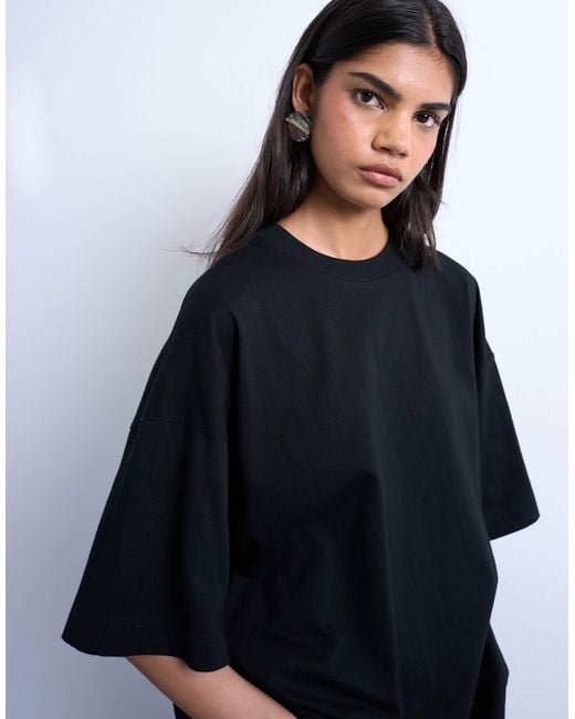 TOPSHOP Black Oversized Drop Shoulder Tee