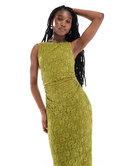 Pull&Bear Green Textured Sleeveless Maxi Dress