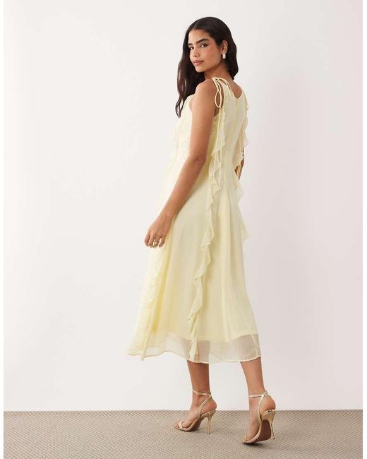 Vila Natural Tie Shoulder Ruffle Cami Maxi Dress