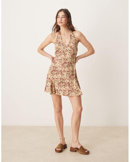 ASOS Natural – minikleid mit neckholder und blümchenmuster