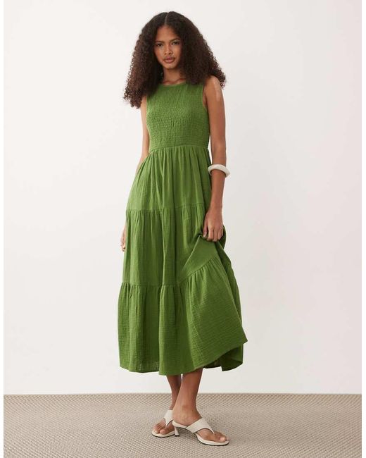 Nobody's Child Green Charlie Shirred Bodice Tiered Midaxi Dress
