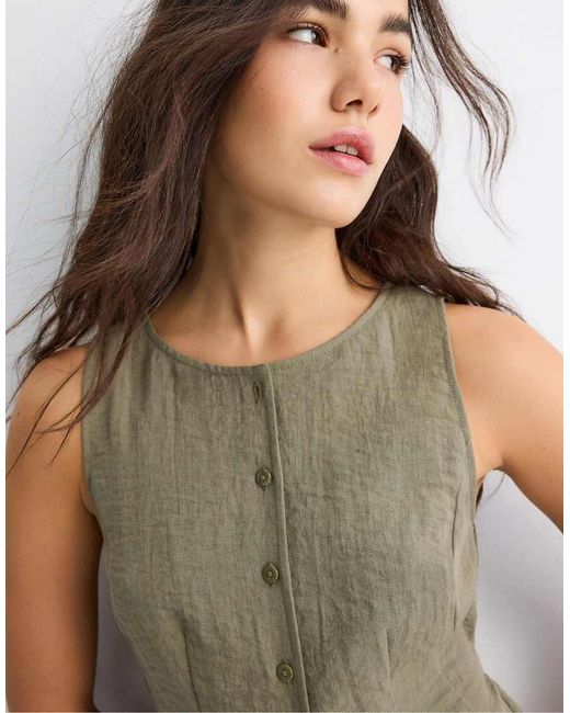 Stradivarius Blue Sleeveless Buttoned Top