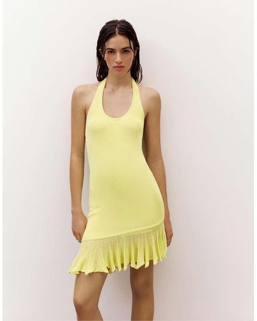 Pull&Bear Yellow Asymmetric Knit Halter Dress
