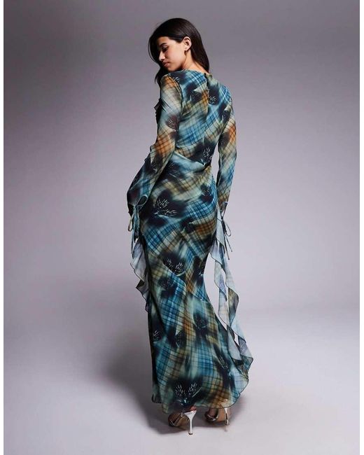 DASKA Blue Chiffon Ruffle Maxi Dress