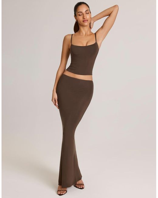 Oh Polly Natural Avenley Jersey Low Rise Maxi Skirt Co-Ord