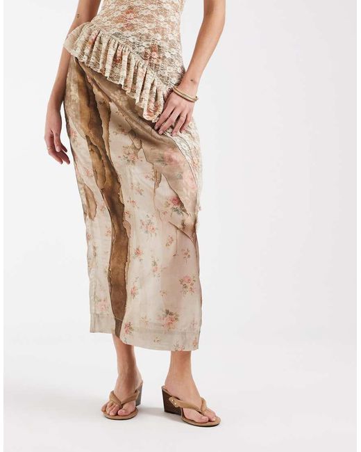 Muse Assembly Natural Printed Organza Maxi Skirt