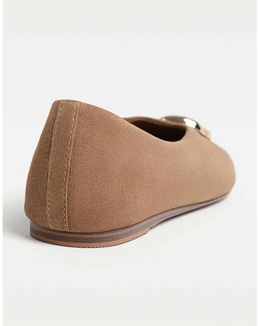 Stradivarius Natural – flache ballerinas aus spaltleder