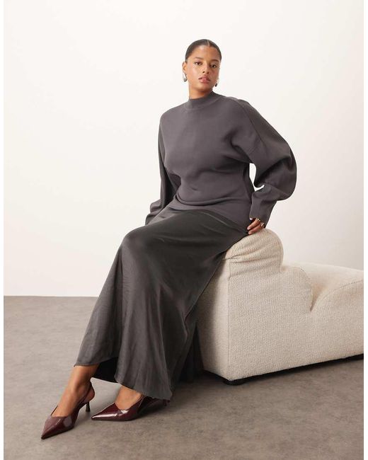ARRANGE Gray Curve Hybrid Sculpted Sleeves Maxi Dress