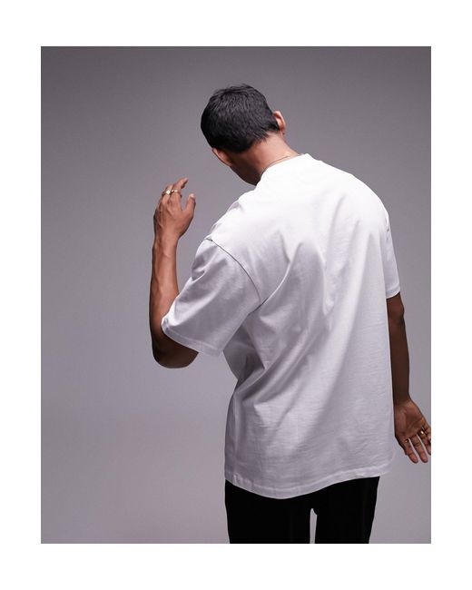 Topman White Oversized T-shirt With Tattoo Swallow Embroidery for men