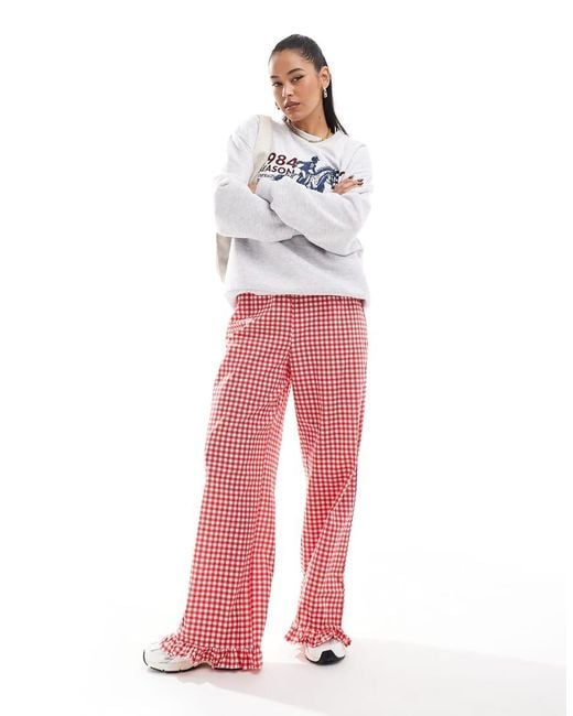 ASOS Gingham Trousers With Frill Hem in Red Lyst UK