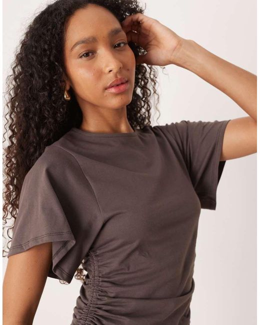 ASOS Brown Short Sleeve Ruched Tie Side T-shirt