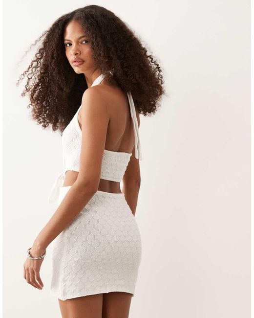 Mango Natural Teen Embroidered Cut Out Halterneck Mini Dress