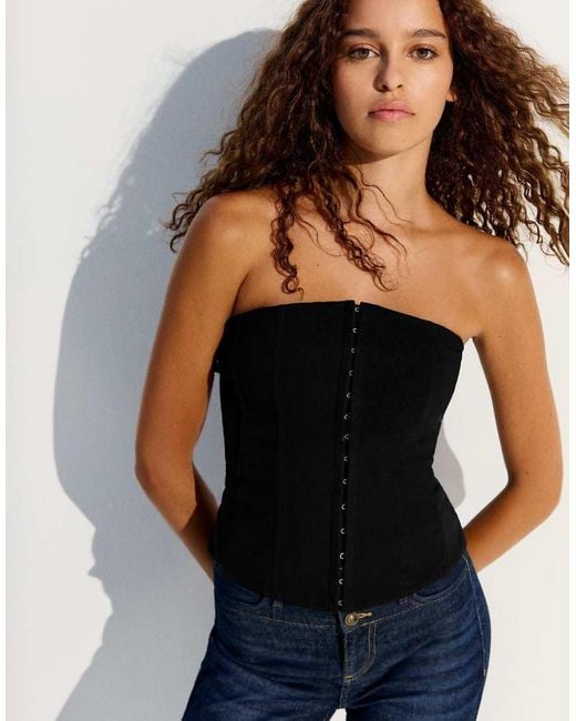 Bershka Black Corset Bandeau Top