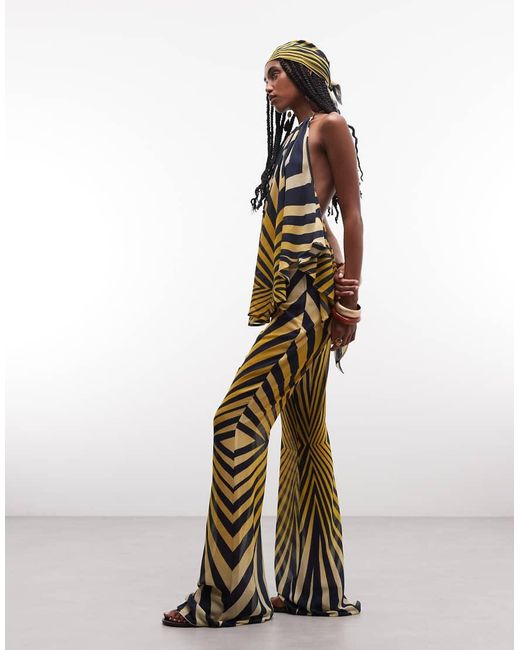 Noughts & Kisses Multicolor Wide Leg Chiffon Flared Trousers Co-Ord