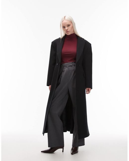 ASOS Black Tailored Power Shoulder Belted Overcoat