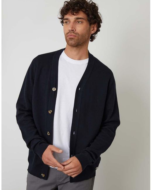 Threadbare Blue Cotton Blend Knitted Cardigan for men