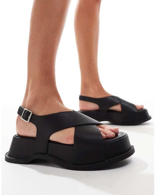 Truffle Collection Black Chunky Cross Strap Sandals