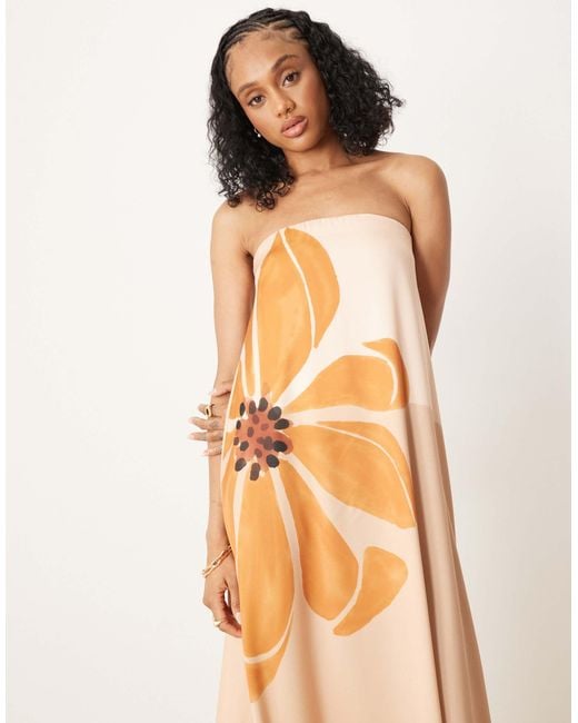 ASOS Multicolor Asos design tall – trapezförmiges, trägerloses maxikleid aus satin