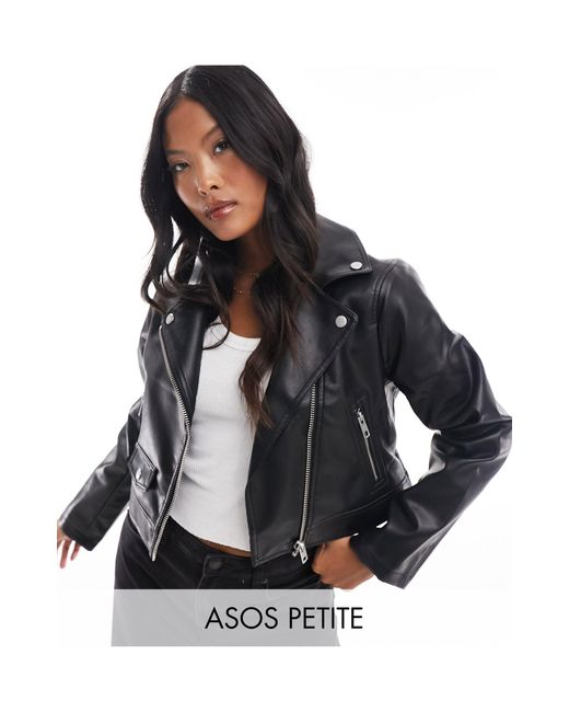 ASOS Black Asos Design Petite Ultimate Faux Leather Biker Jacket