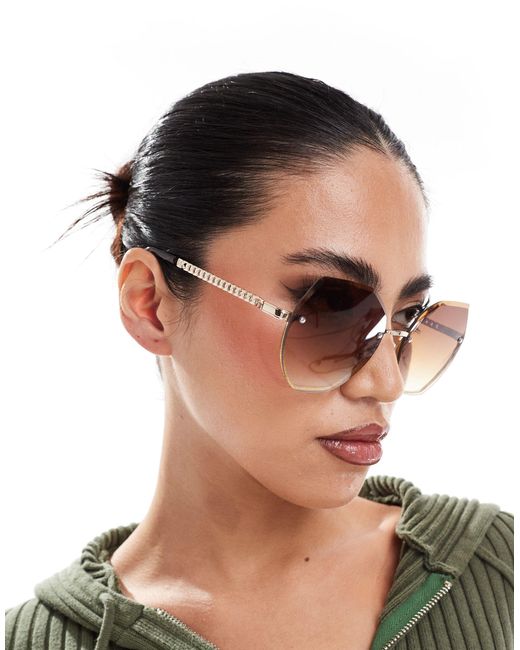 River Island Black – randlose, sechseckige sonnenbrille