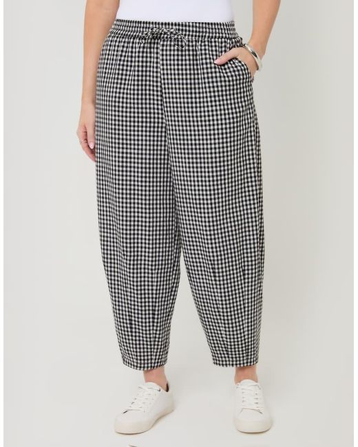 Threadbare Gray High Waisted Gingham Barrel Leg Trousers