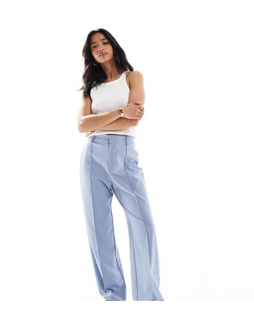 Pull&Bear Blue Petite Straight Leg Tailored Trousers With Front Seam