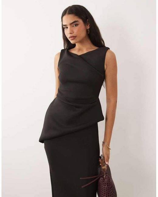 ASOS Black Drape Asymmetric Midi Dress