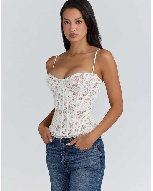House Of Cb White Rania Floral Lace Boned Corset Top