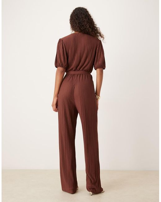 Vila Brown Plisse Wrap Front Jumpsuit