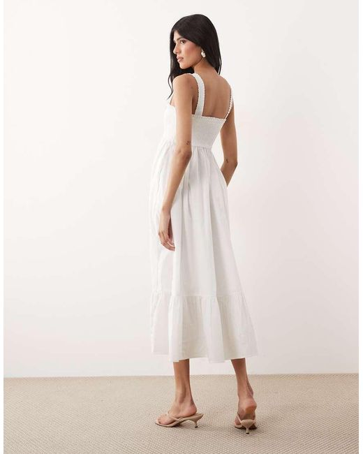 Abercrombie & Fitch Natural Smocked Tiered Midi Dress With Removeable Straps