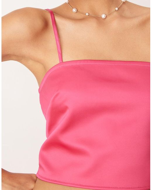 ASOS Pink Sash Detail Satin Cropped Cami Top