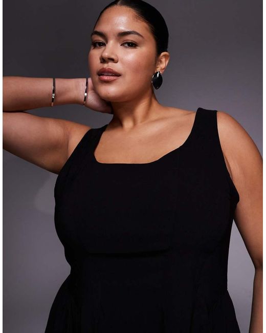 ASOS Black Asos Design Curve Bengaline Scoop Neck Structured Flippy Mini Dress
