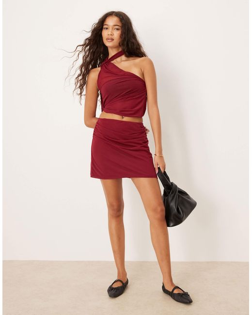 ASOS Red Ruched Detail Mesh Mini Skirt
