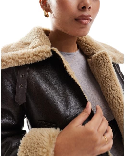 ONLY Black Faux Fur Aviator Jacket
