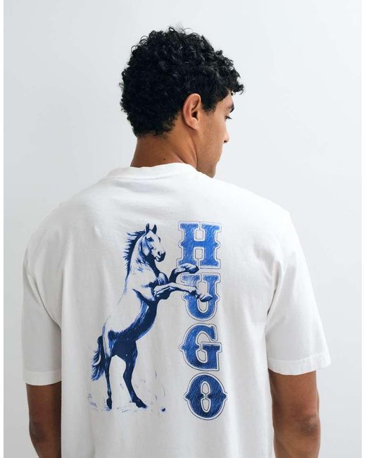 HUGO White Noxwash Regular Fit Icon Logo T-shirt for men
