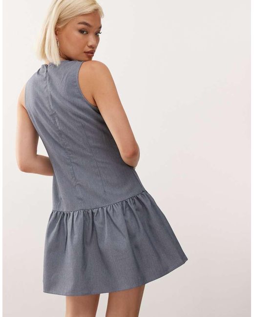 Noisy May Blue Sleeveless Drop Hem Mini Dress With Bow Details